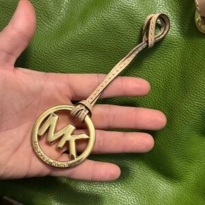 🍍 Michael Kors MK Logo Bag Charm Gold with Tan Leather. Keychain Charm 3/$15